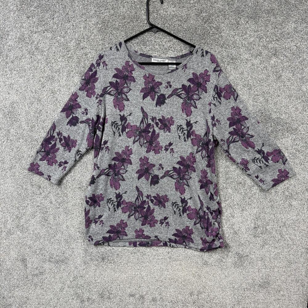 Vintage 90s Bonnie Evans Blouse Womens 1X Gray Purple Floral Boho Bloomcore Y2K
